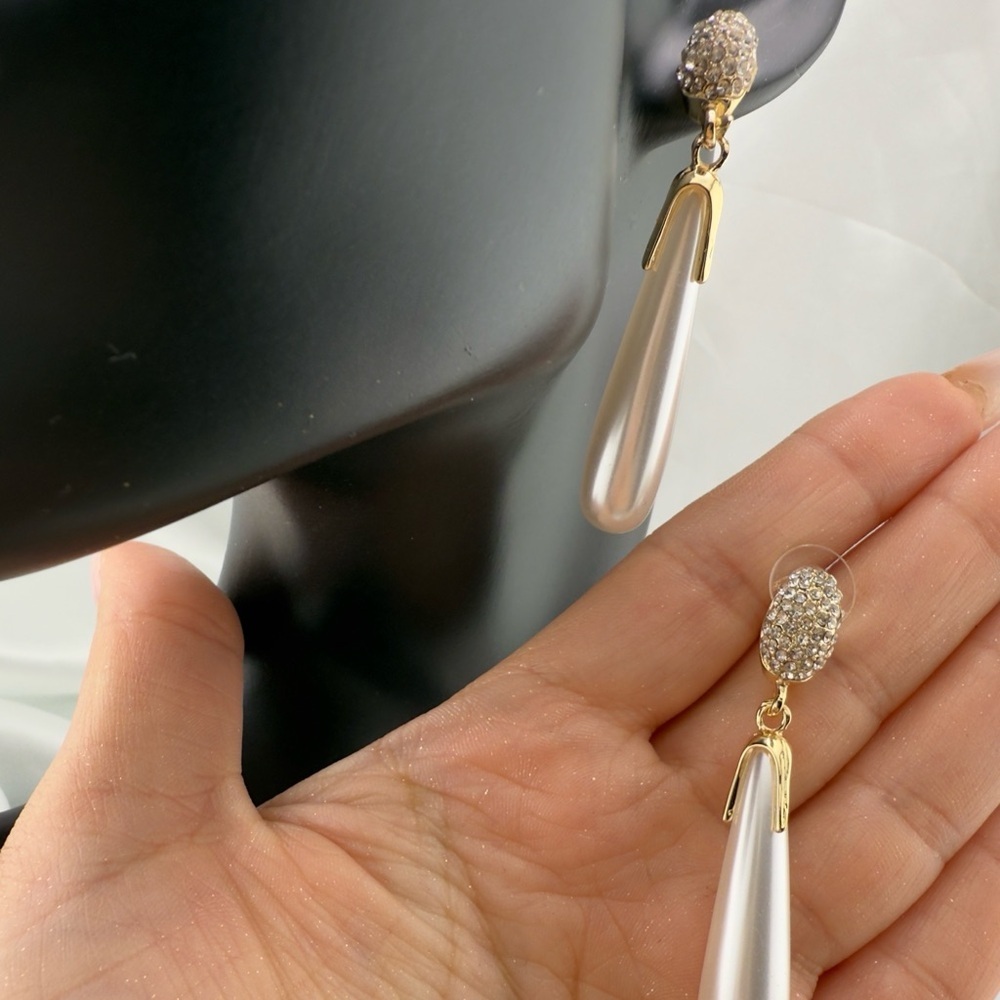 Beautiful Gold Long Pearl Drop Earrings - Elegant Statement Dangle